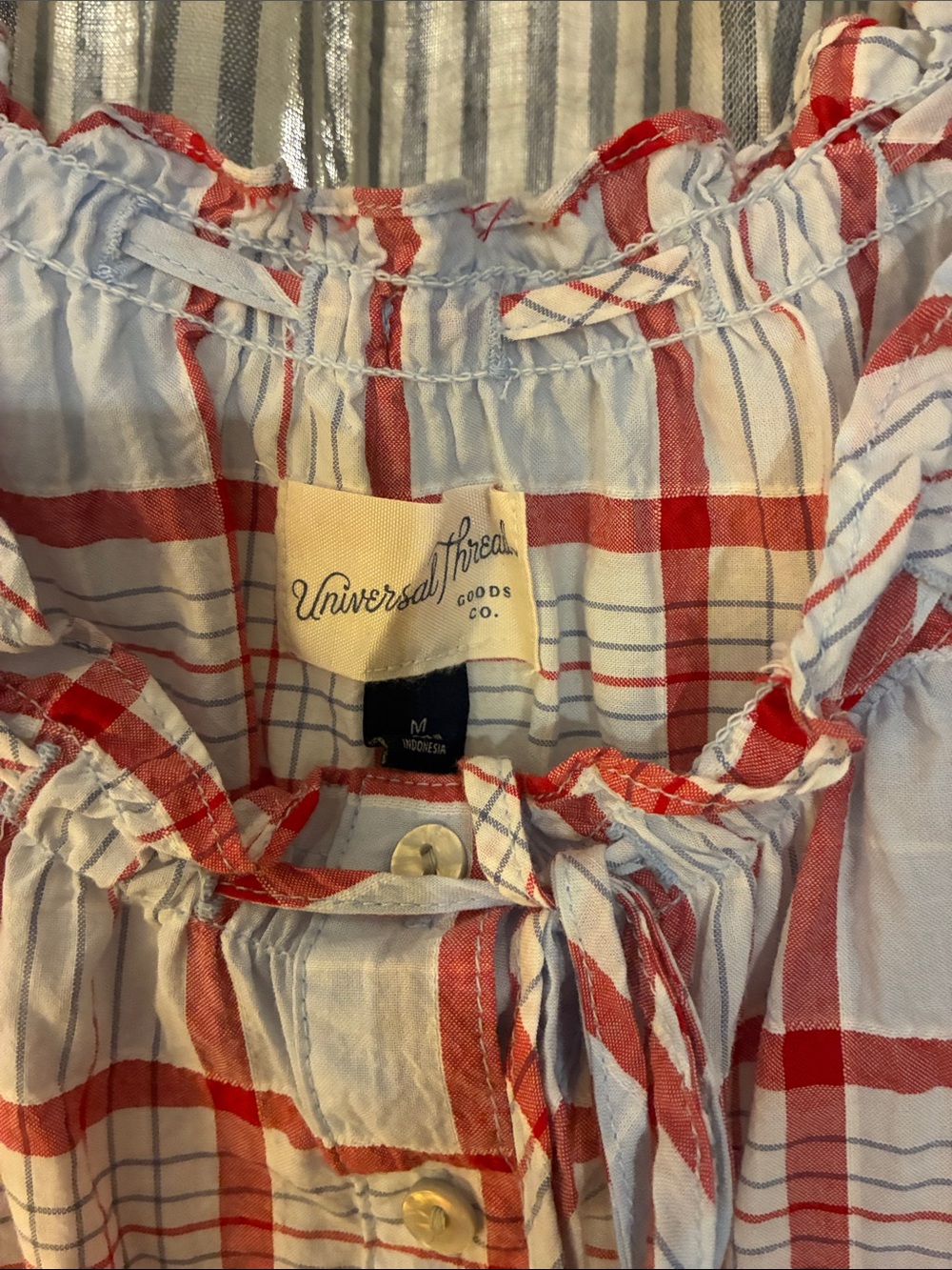 Universal Thread White and Red Plaid Ruffle Button-Front Tank - Picture 2 of 9